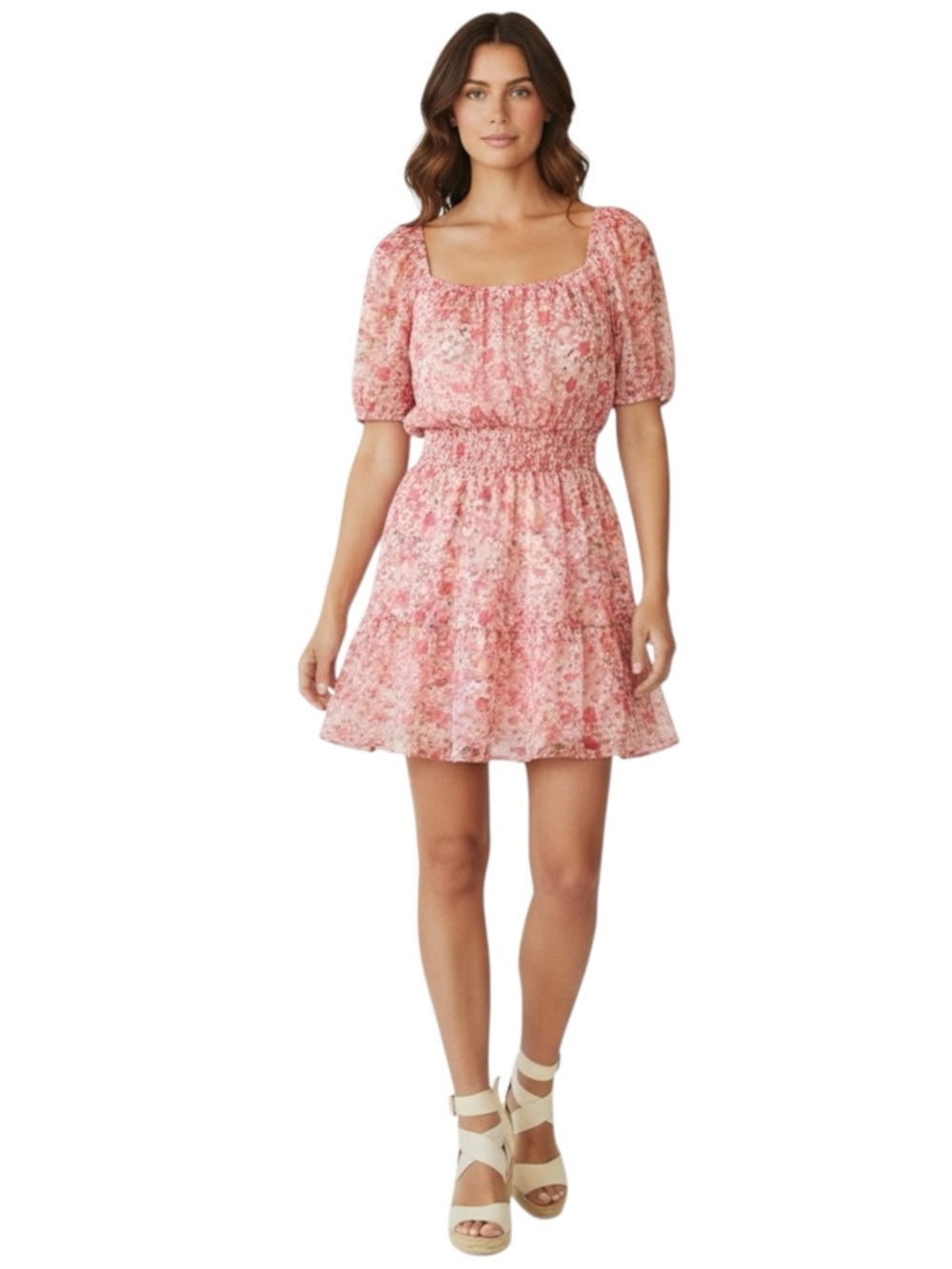 JUST…TAYLOR Floral Flouncy Mini Dress in Pinks  and Peach Size 16 -- SUPER CUTE! - Picture 2 of 12